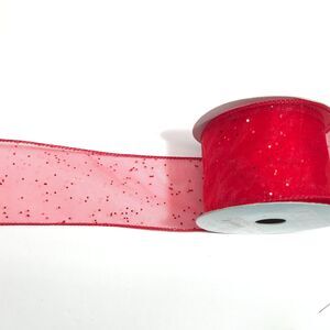 Red Glitter Chiffon Ribbon 2.5 in x 10 yd Craft Sewing Spool Morex Ribbon Used